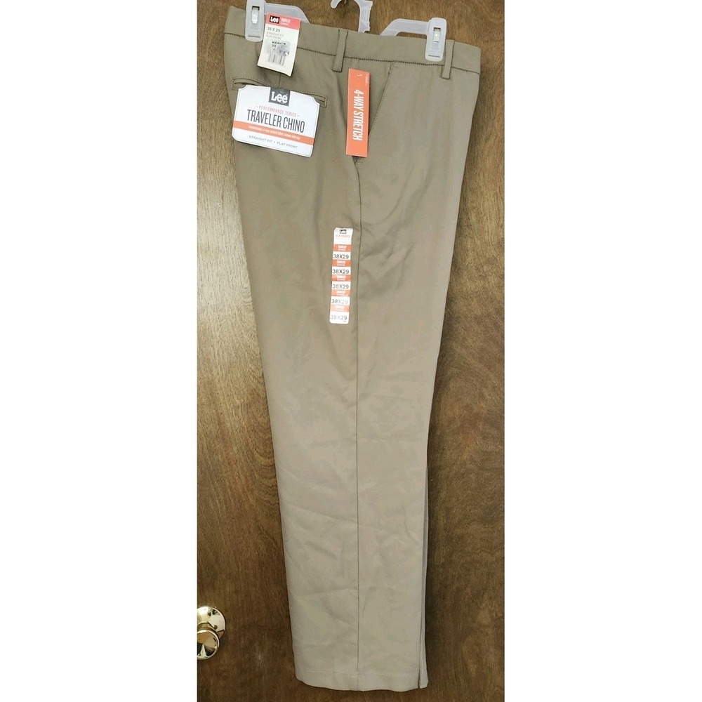 Lee Performance Series Traveler Chino Pants Men's 38x29 Khaki Straight Fit Flat
